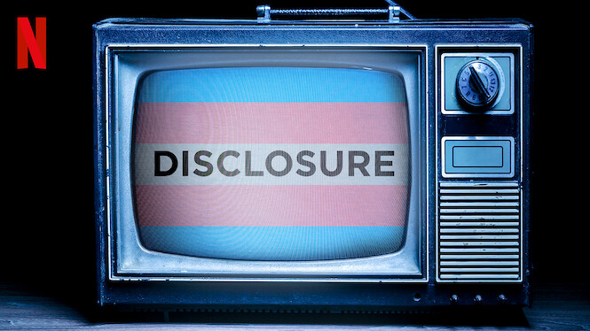 Tv w/ trans flag and the word Disclosure on the screen